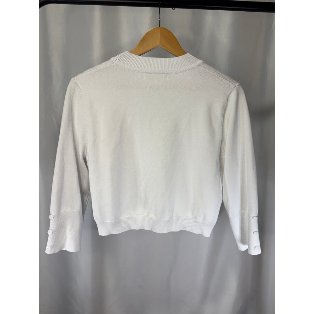 Belle Poque Size M White Bolero Cardigan Sweater 3/4 Sleeve Button Cuff NWT - Picture 3 of 5